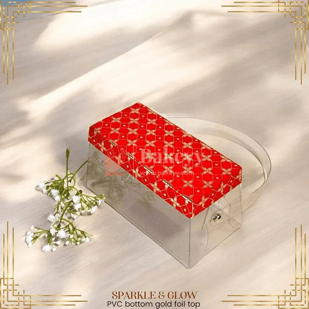 Premium PVC Box with Gold Foil Top|| 3 x 6 x 3 Inches || Pack of 10 || - Bakeyy.com - India - Premium PVC Box with Gold Foil Top|| 3 x 6 x 3 Inches || Pack of 10 || - Red