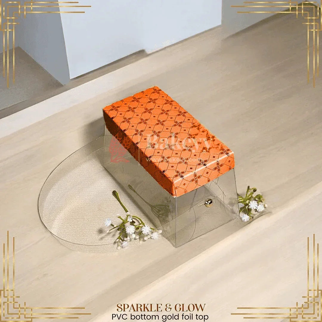 Premium PVC Box with Gold Foil Top|| 3 x 6 x 3 Inches || Pack of 10 || - Bakeyy.com - India - Premium PVC Box with Gold Foil Top|| 3 x 6 x 3 Inches || Pack of 10 || - Orange