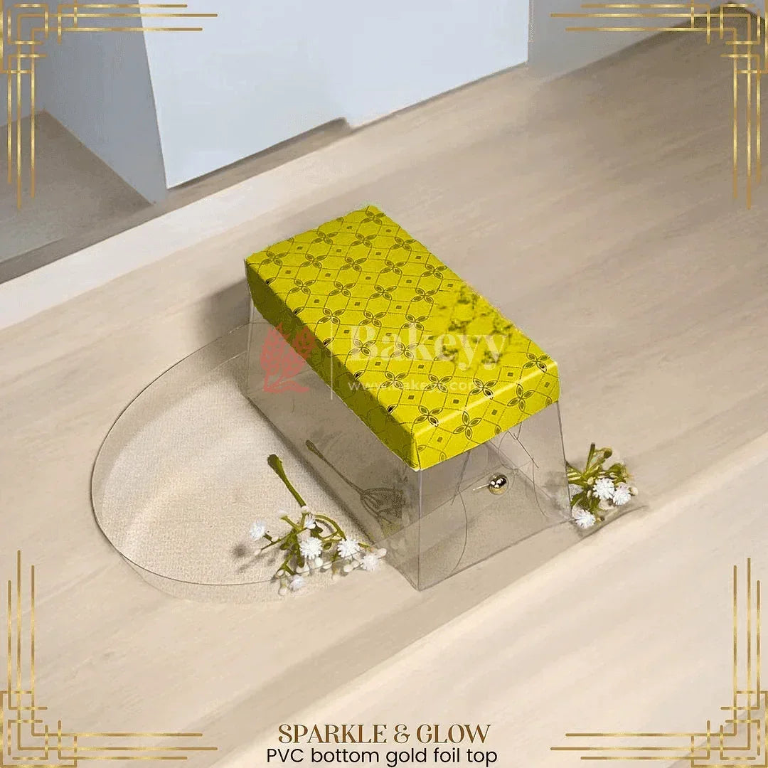 Premium PVC Box with Gold Foil Top|| 3 x 6 x 3 Inches || Pack of 10 || - Bakeyy.com - India - Premium PVC Box with Gold Foil Top|| 3 x 6 x 3 Inches || Pack of 10 || - Yellow