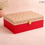 Premium_Rectangle_hamper_Box_Red_Floral_Royal_Finish_Gold_Details - Bakeyy.com