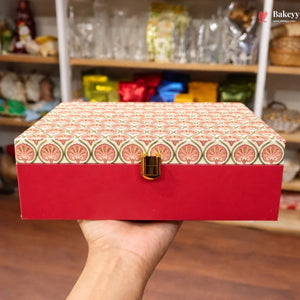 Premium_Rectangle_hamper_Box_Red_Floral_Royal_Finish_Gold_Details_2 - Bakeyy.com