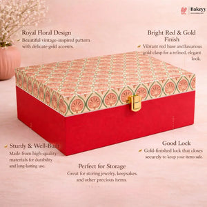 Premium_Rectangle_hamper_Box_Red_Floral_Royal_Finish_Gold_Details_5 - Bakeyy.com