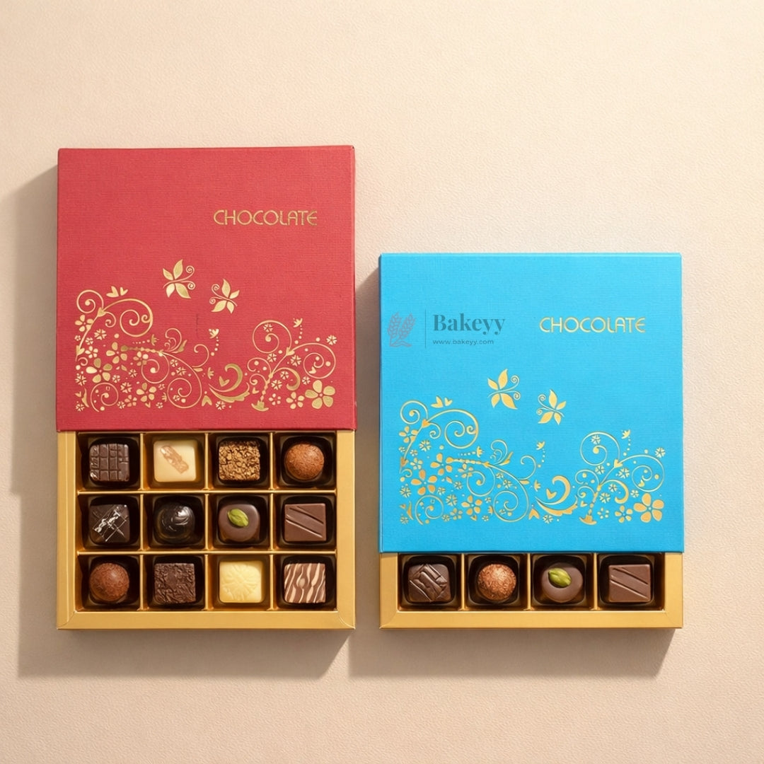 16 Cavity Hard Chocolate Box | Premium Rigid Chocolate Box with | Sliding Gift Box for Chocolates & Dry Fruits | Pack of 1