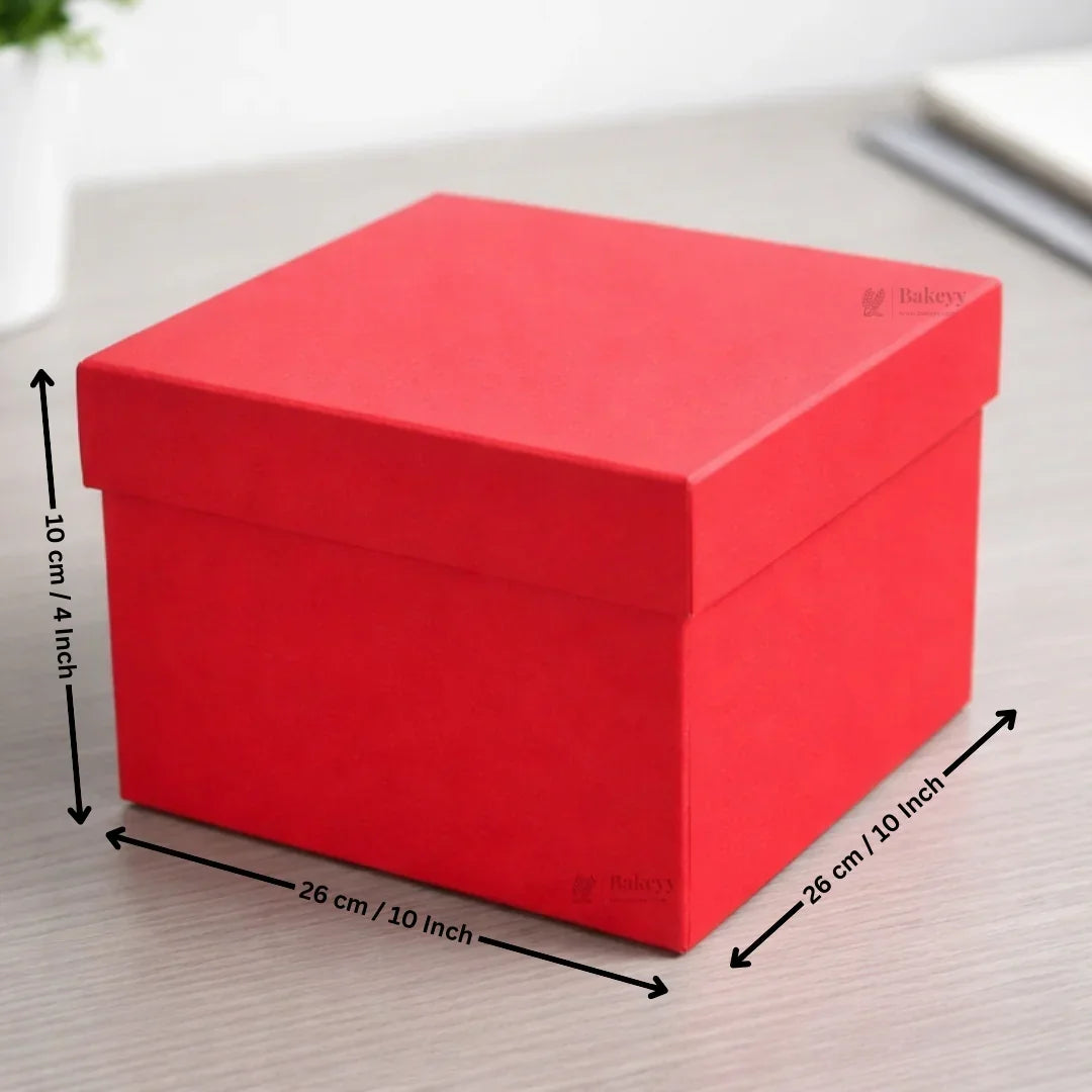 Premium Rigid Square Red Gift Box with Lid | Luxury Packaging Box for Hampers, Cakes & Gifting | Available in 3 Sizes | Pack of 1 - Bakeyy.com - India - Premium Rigid Square Red Gift Box with Lid | Luxury Packaging Box for Hampers, Cakes & Gifting | Available in 3 Sizes | Pack of 1 - Large 200.00