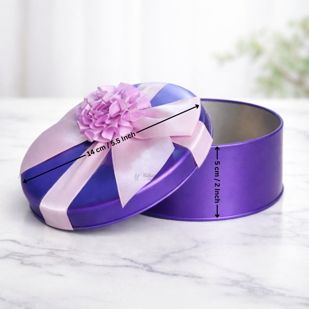 Premium Round Tin Box with Ribbon | Color Options Available | Matte Finish | Multiple Color Options | Pack of 1