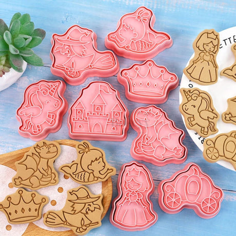 Princess Fairytale Silicone Theme Cookie Cutter & Embosser Set 8 Piece  | Pack of 1