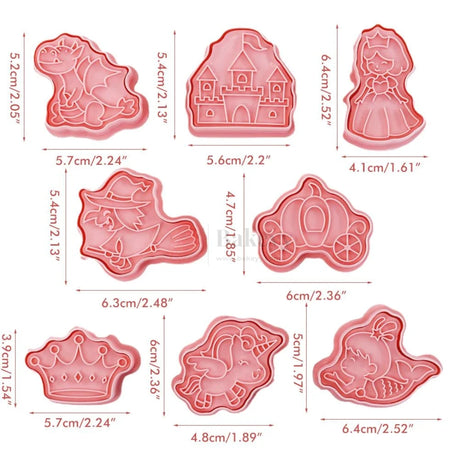 Princess Fairytale Silicone Theme Cookie Cutter & Embosser Set 8 Piece  | Pack of 1