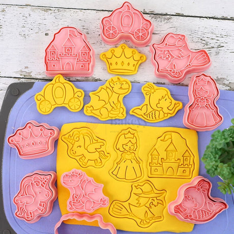 Princess Fairytale Silicone Theme Cookie Cutter & Embosser Set 8 Piece  | Pack of 1
