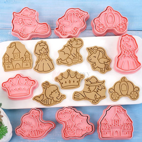 Princess Fairytale Silicone Theme Cookie Cutter & Embosser Set 8 Piece  | Pack of 1