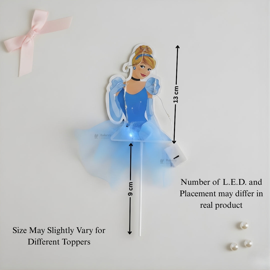 Princess LED Cake Topper with Net Fabric Skirt | Multiple Designs | Pack of 1