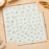 Two white baking sheets with a green pastry pattern, shown with dimension arrows indicating 12 inch by 10 inch sizes on a beige background.