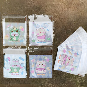 Printed Cellophane Pouch | Cute Cartoon Character Checkered Design | Pack of 100