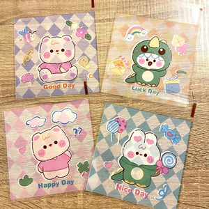 Printed Cellophane Pouch | Cute Cartoon Character Checkered Design | Pack of 100