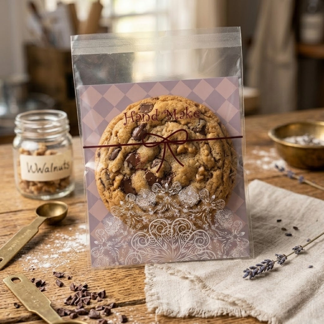 Printed Cellophane Pouch Orange Checkered Hand Made Floral Design | Pack of 100