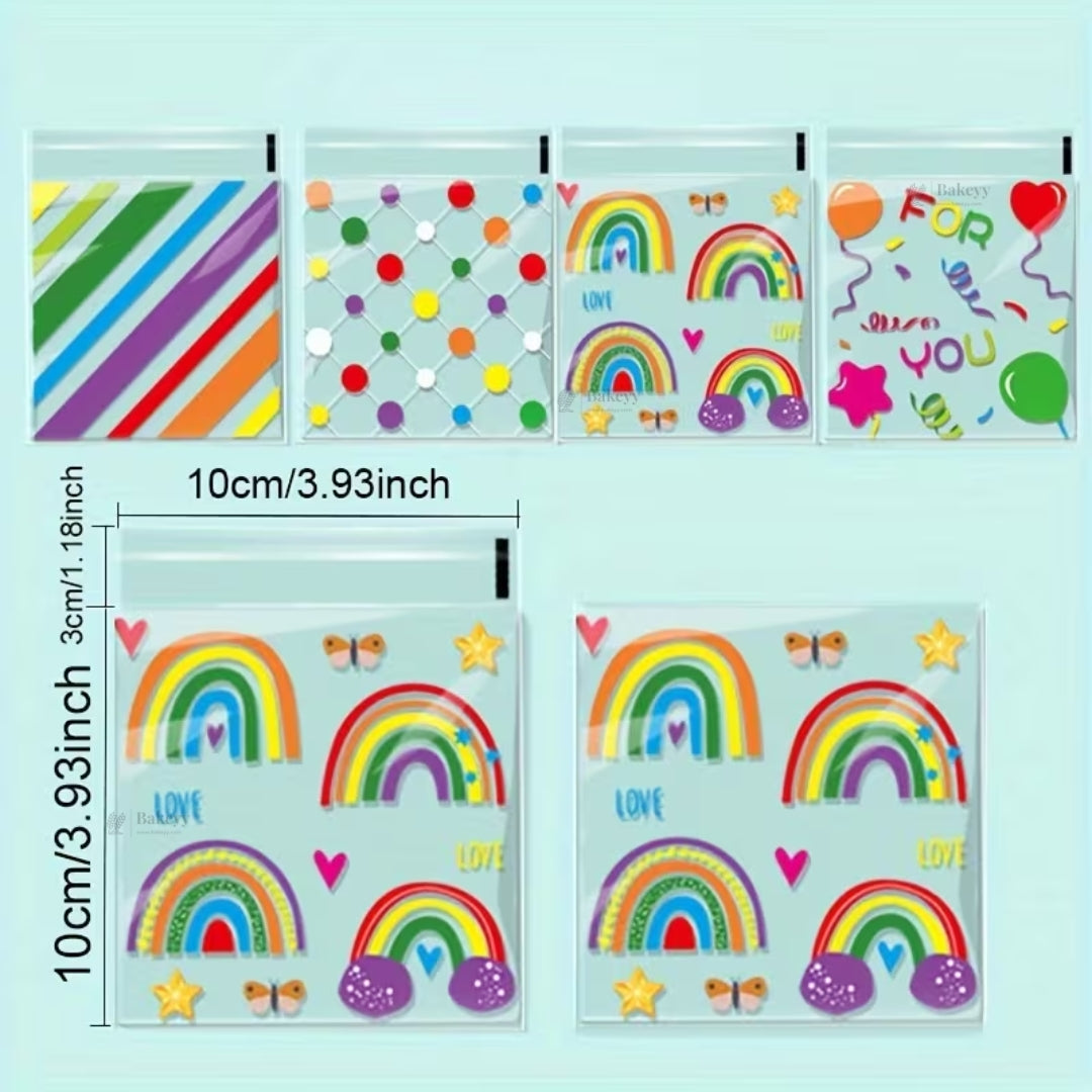 Printed Cellophane Pouch | Rainbow & Confetti Design Square Pouch | Pack of 100
