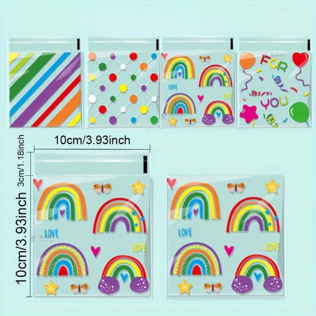 Printed Cellophane Pouch | Rainbow & Confetti Design Square Pouch | Pack of 100