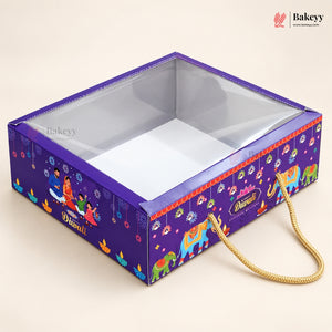Printed Diwali Hamper Box with Transparent Lid & Handle | 2 Designs | Pack of 10