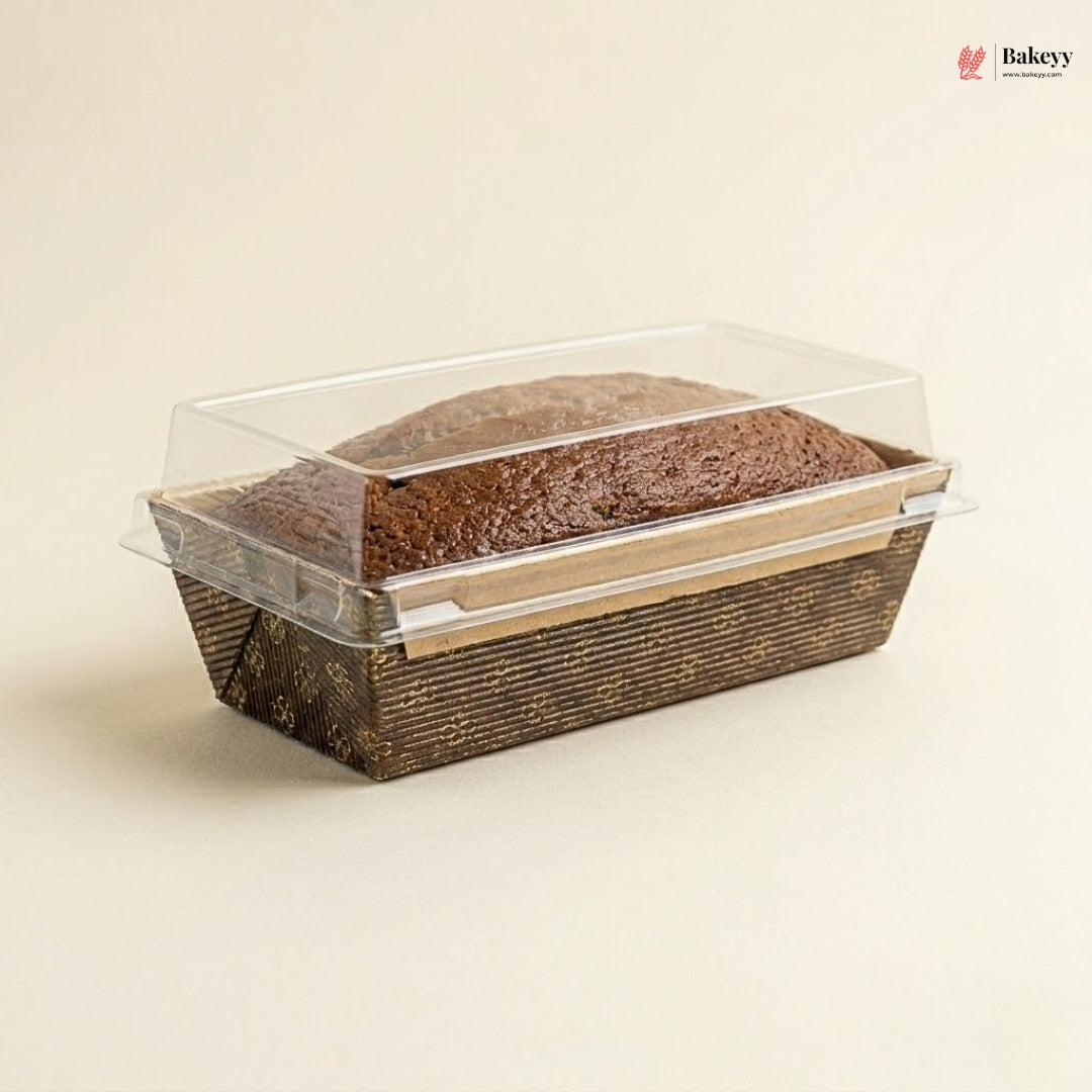 Loaf of bread in a clear plastic container on a beige background with 'Bakey' branding.