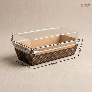 Bakeware container with dimensions on a beige background