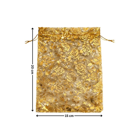 Printed Organza Potli Bags | Gold Color