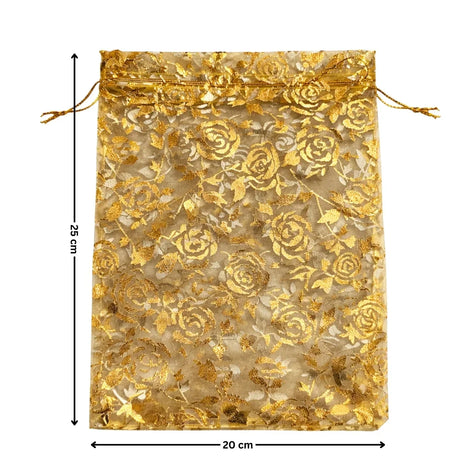 Printed Organza Potli Bags | Gold Color