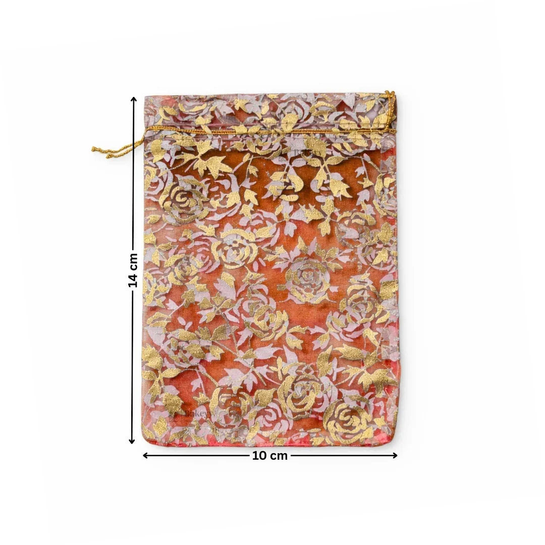 Printed Organza Potli Bags | Multiple Color | Pack of 70 - Bakeyy.com - India - Printed Organza Potli Bags | Multiple Color | Pack of 70 - Orange 300.00