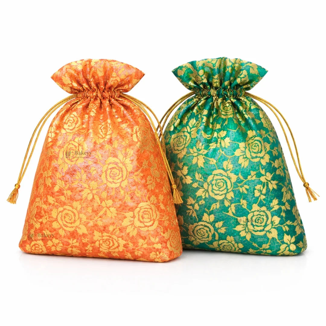 Printed Organza Potli Bags | Multiple Color | Pack of 70 - Bakeyy.com - India - Printed Organza Potli Bags | Multiple Color | Pack of 70 - Orange 300.00