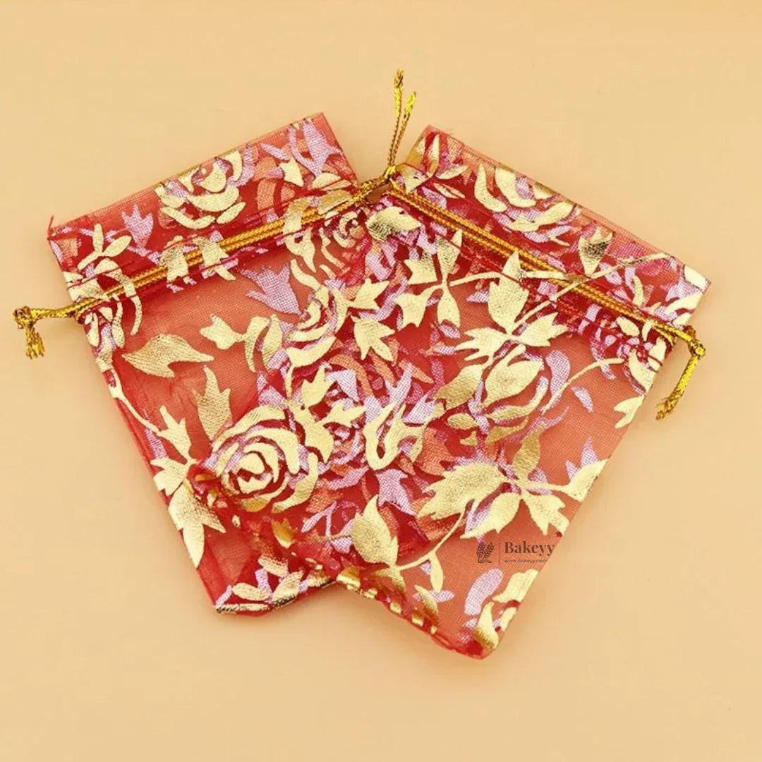 Printed Organza Potli Bags | Red Color