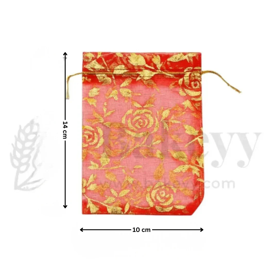 Printed Organza Potli Bags | Red Color
