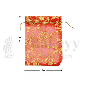 Printed Organza Potli Bags | Red Color