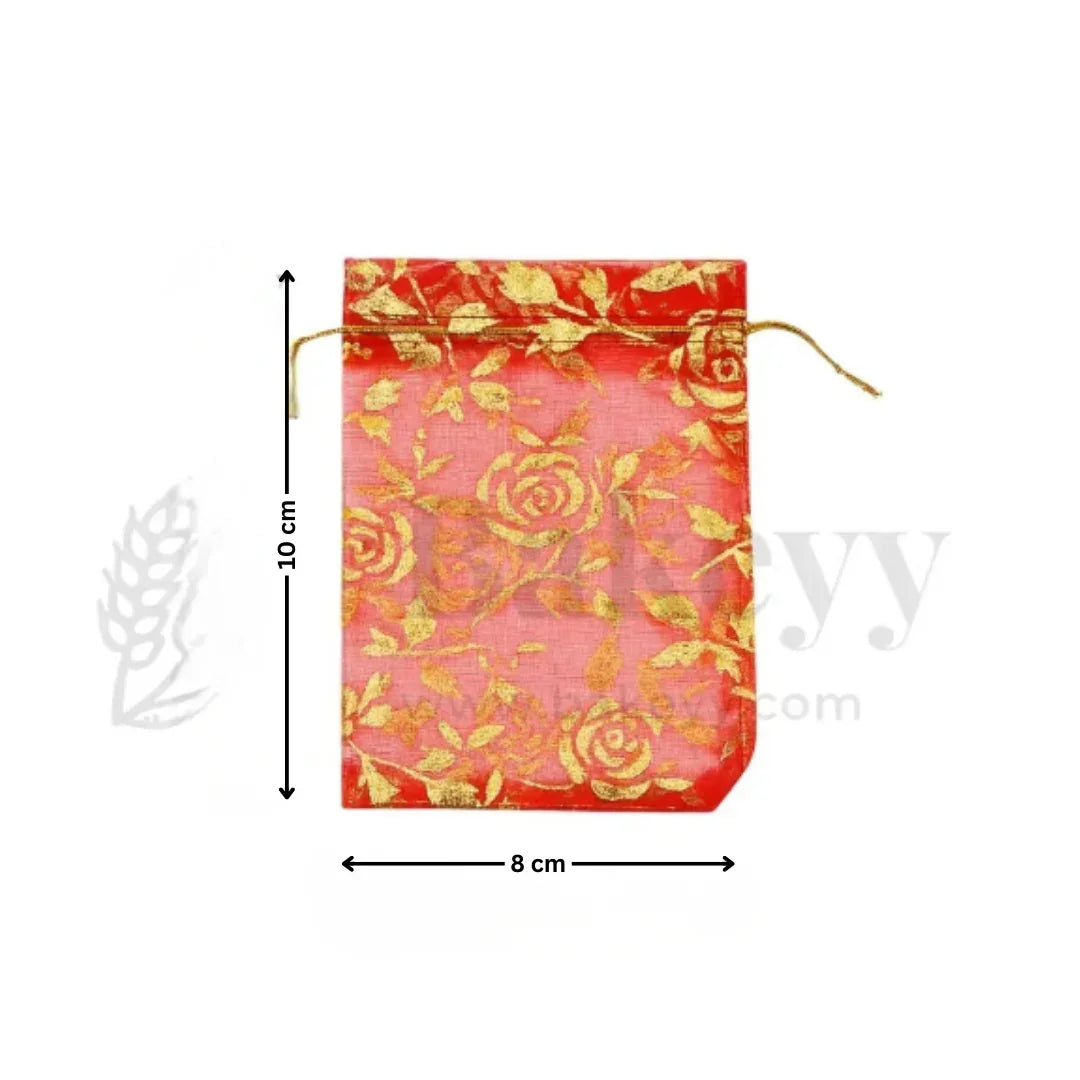 Printed Organza Potli Bags | Red Color