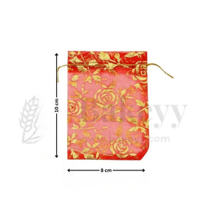 Printed Organza Potli Bags | Red Color