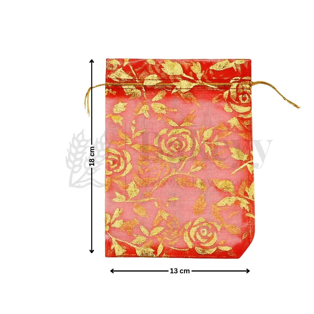 Printed Organza Potli Bags | Red Color