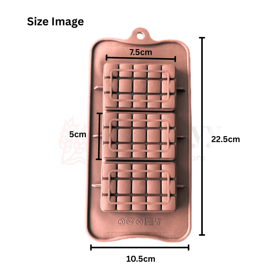 3-Cavity | Choco Chunky Bar Shaped Silicone Chocolate Mould | Non-Stick Baking & Candy Making Tray | 1 Pie