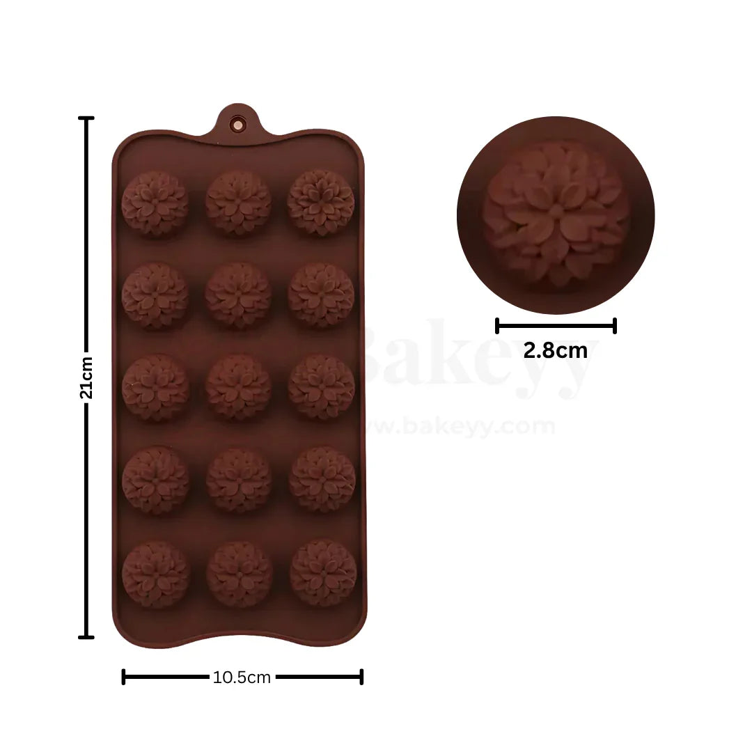 15-Cavity | Flower Design Silicone Chocolate Mould | Non-Stick Baking & Candy Making Tray | 1 Piece