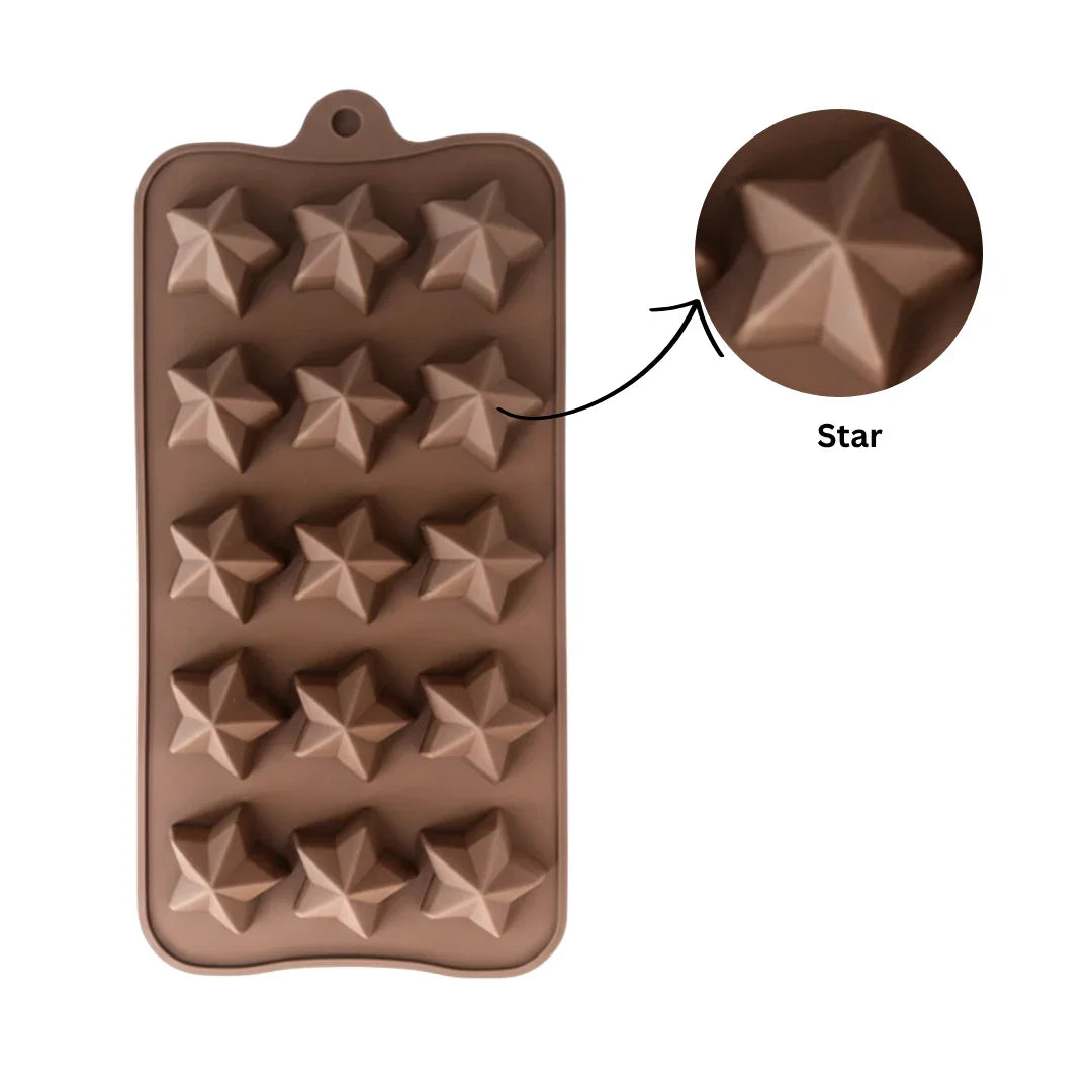 15-Cavity | Star Shaped Silicone Chocolate Mould | Non-Stick Baking & Candy Making Tray | 1 Piece