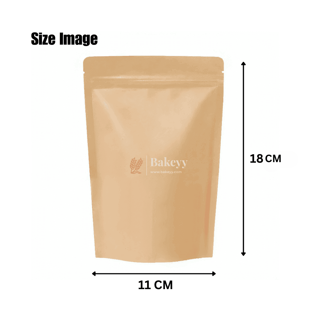 100g | 11x18x4 CM | Kraft Zip Lock Pouch | Brown | Kraft Zip lock | Standing Pouch | Pack of 100