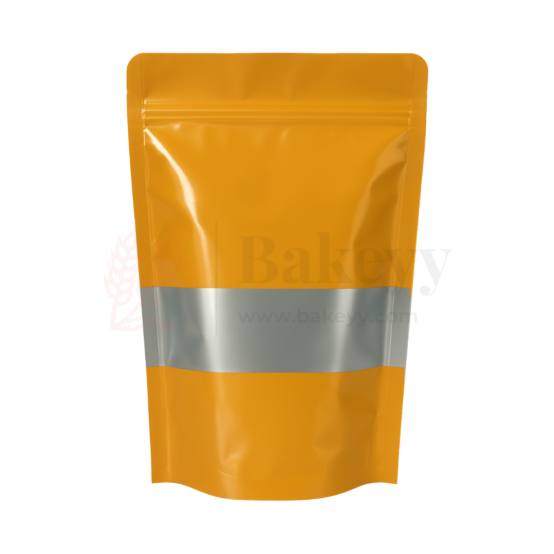 500 gm | Zip Lock Pouch | Orange Colour With Window | 16x23 CM | Standing Pouch | 110 GSM | Pack of 100