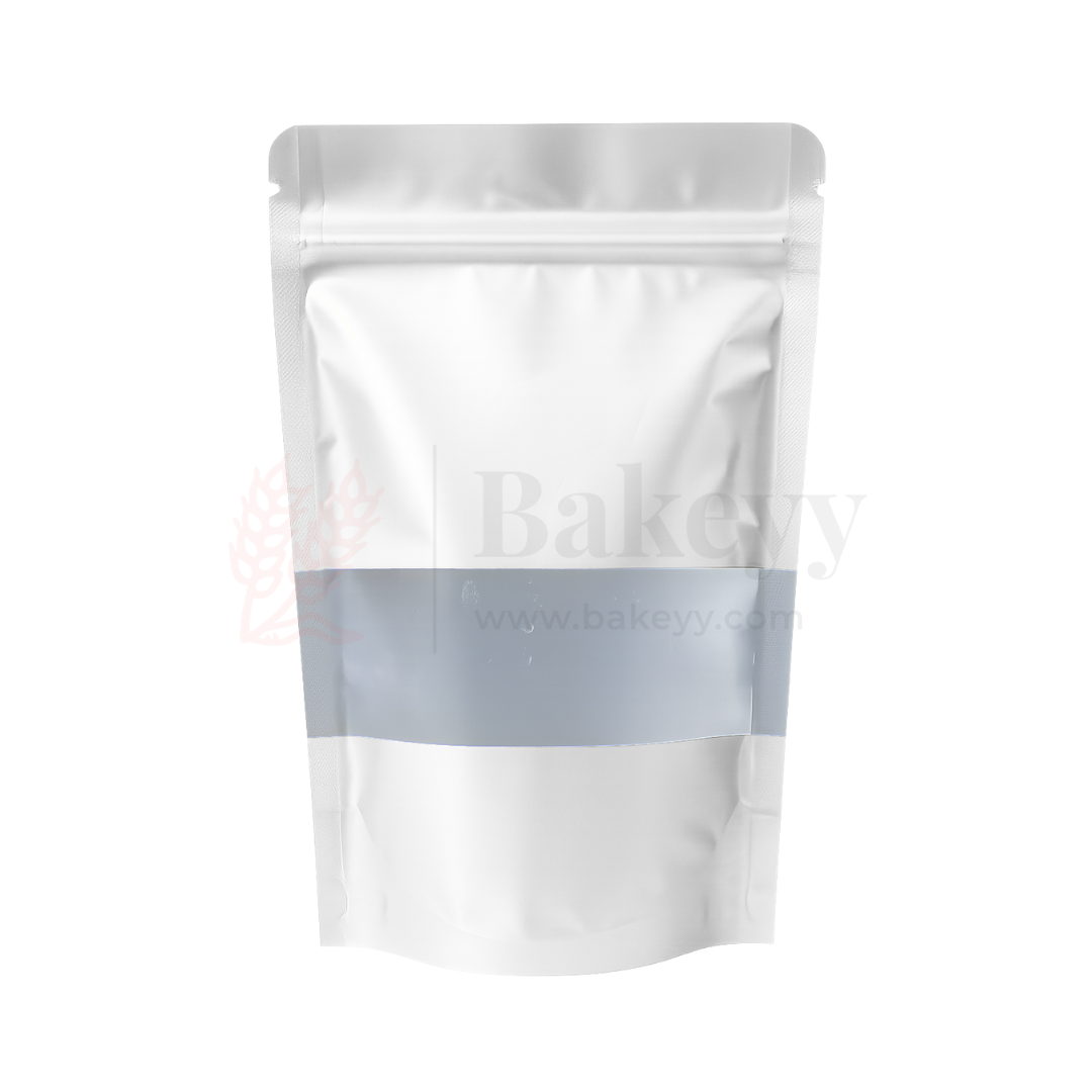 250 gm | Zip Lock Pouch | White  Colour With Window | 13x22 CM | Standing Pouch | 110 GSM | Pack of 100