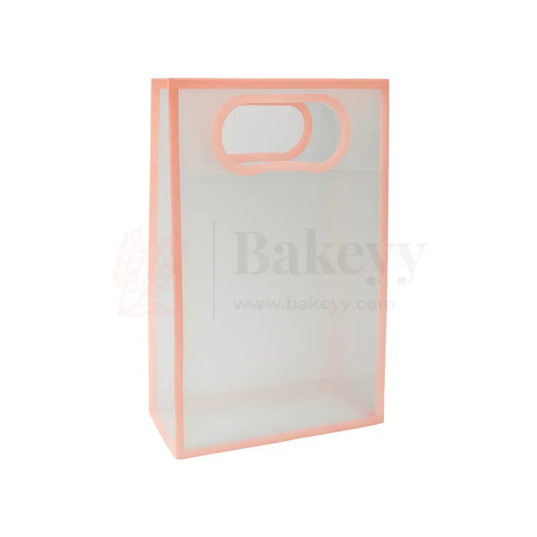 24x10x35cm | Transparent Gift Bag - Pink | Die‑Cut Handle, Waterproof & Stylish Packaging | Pack Of 12 - Bakeyy.com - India - 24x10x35cm | Transparent Gift Bag - Pink | Die‑Cut Handle, Waterproof & Stylish Packaging | Pack Of 12 - Default Title
