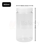 83mm | 800ml Round PET Jar | Transparent Storage Jar with Clear Transparent Cap | Pack of 10