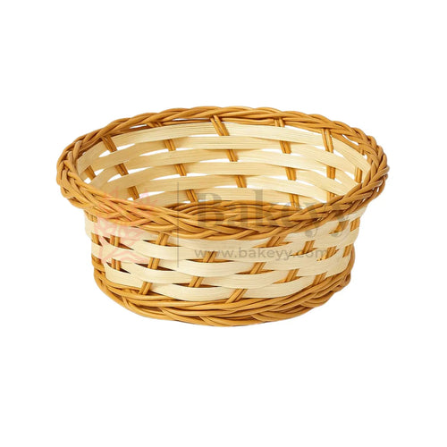 Round Handwoven Wicker Basket | Elegant & Durable Storage Solution | 1 Piece - Bakeyy.com - India - Round Handwoven Wicker Basket | Elegant & Durable Storage Solution | 1 Piece - Small