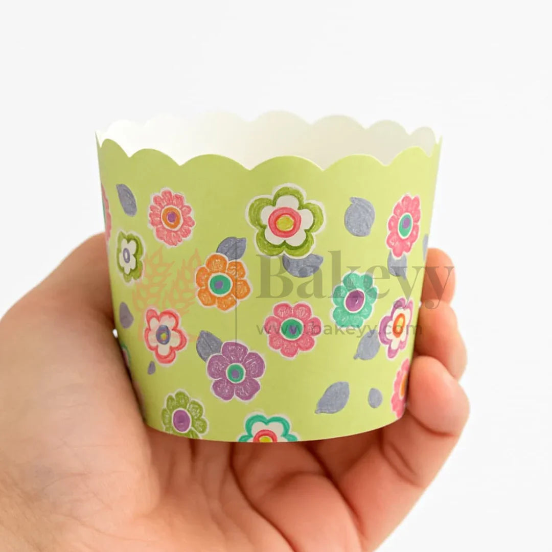 6cm | Floral Light Green Muffin Cup | Pack Of 50