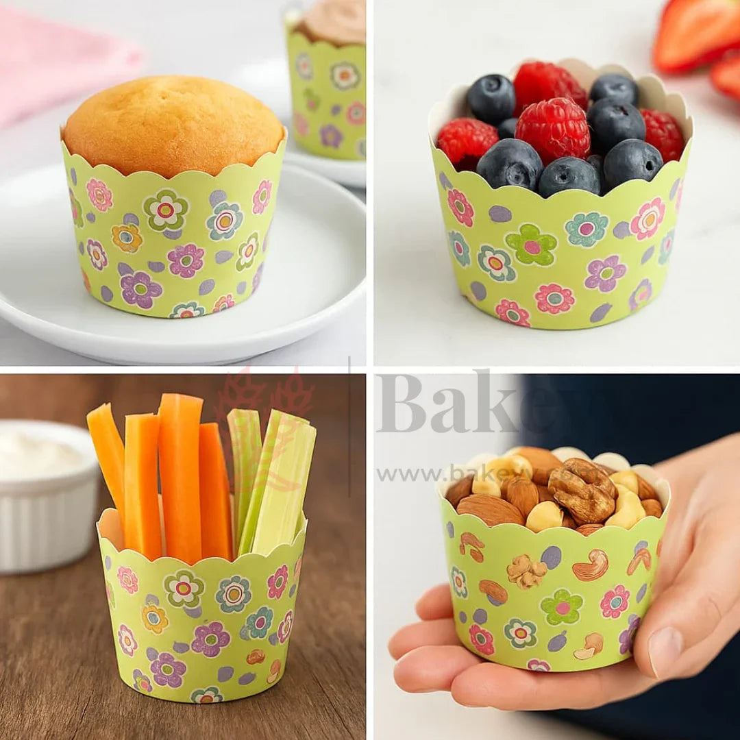 6cm | Floral Light Green Muffin Cup | Pack Of 50