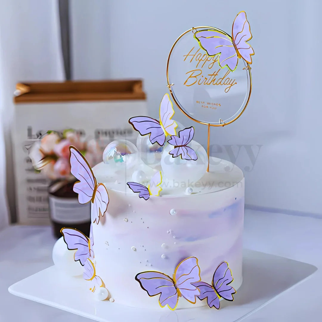 Golden-Edged Purple | Butterfly Toppers | Elegant Decoration for Cakes, Cupcakes & Desserts | Set of 10