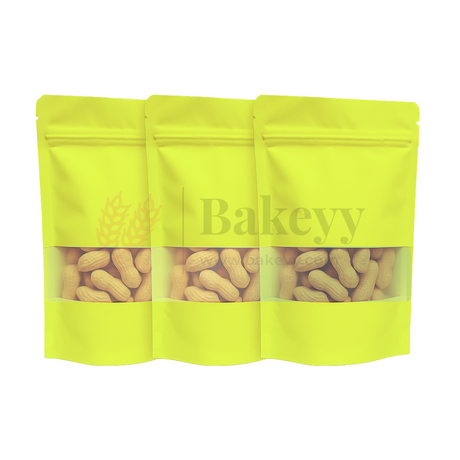 100 gm | Zip Lock Pouch |Lime Yellow Color With Window | 10x17 CM | Standing Pouch | 110 GSM | Pack of 100 - Bakeyy.com - India - 100 gm | Zip Lock Pouch |Lime Yellow Color With Window | 10x17 CM | Standing Pouch | 110 GSM | Pack of 100 - 10x17 cm / 100 gm