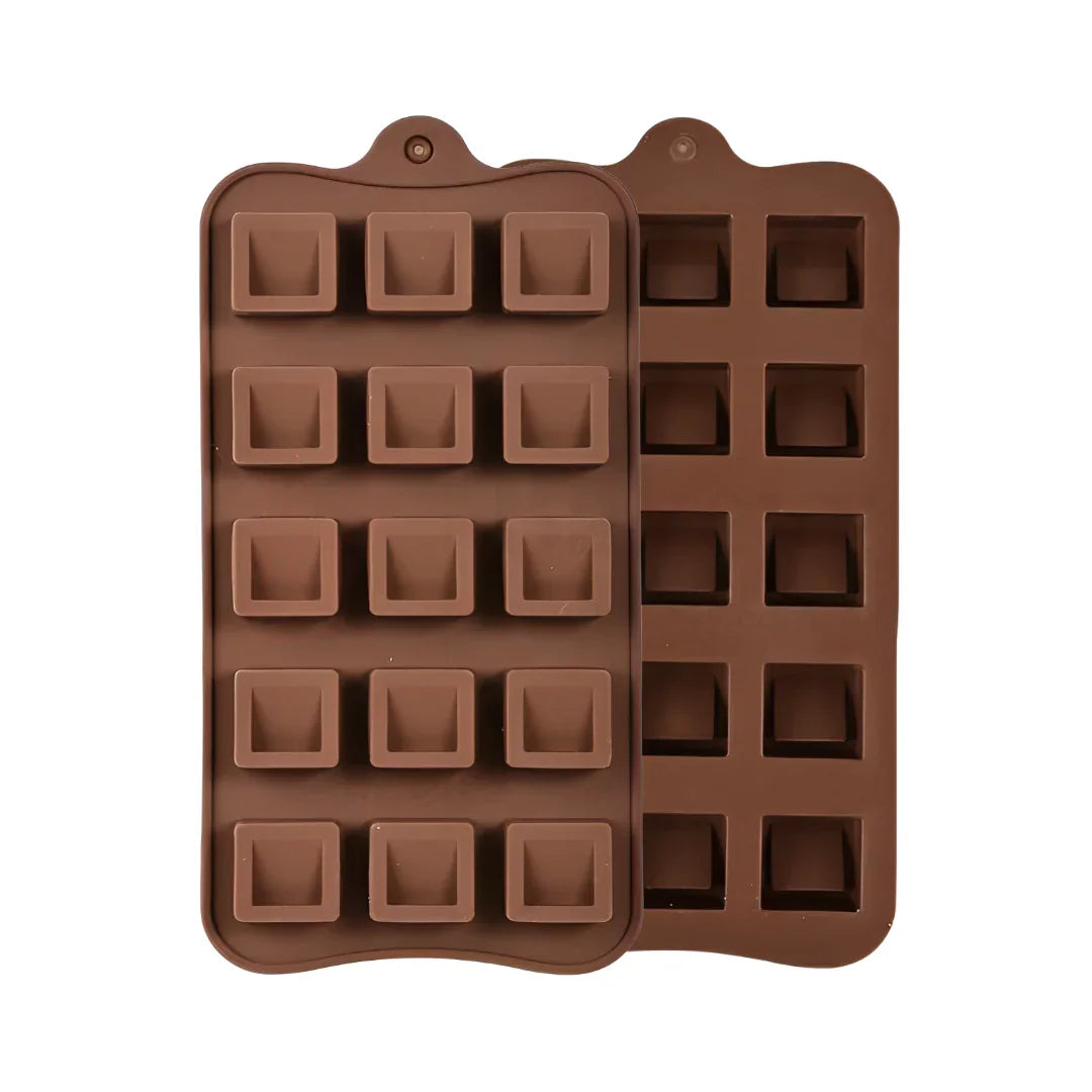 15-Cavity | Square Silicone Chocolate Mould | Non-Stick Baking & Candy Making Tray | 1 Piece