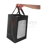 18x13x25cm | Luxury Black Paper Gift Bags with Transparent Window & Rope Handles | Pack Of 12 - Bakeyy.com - India - 18x13x25cm | Luxury Black Paper Gift Bags with Transparent Window & Rope Handles | Pack Of 12 - Default Title