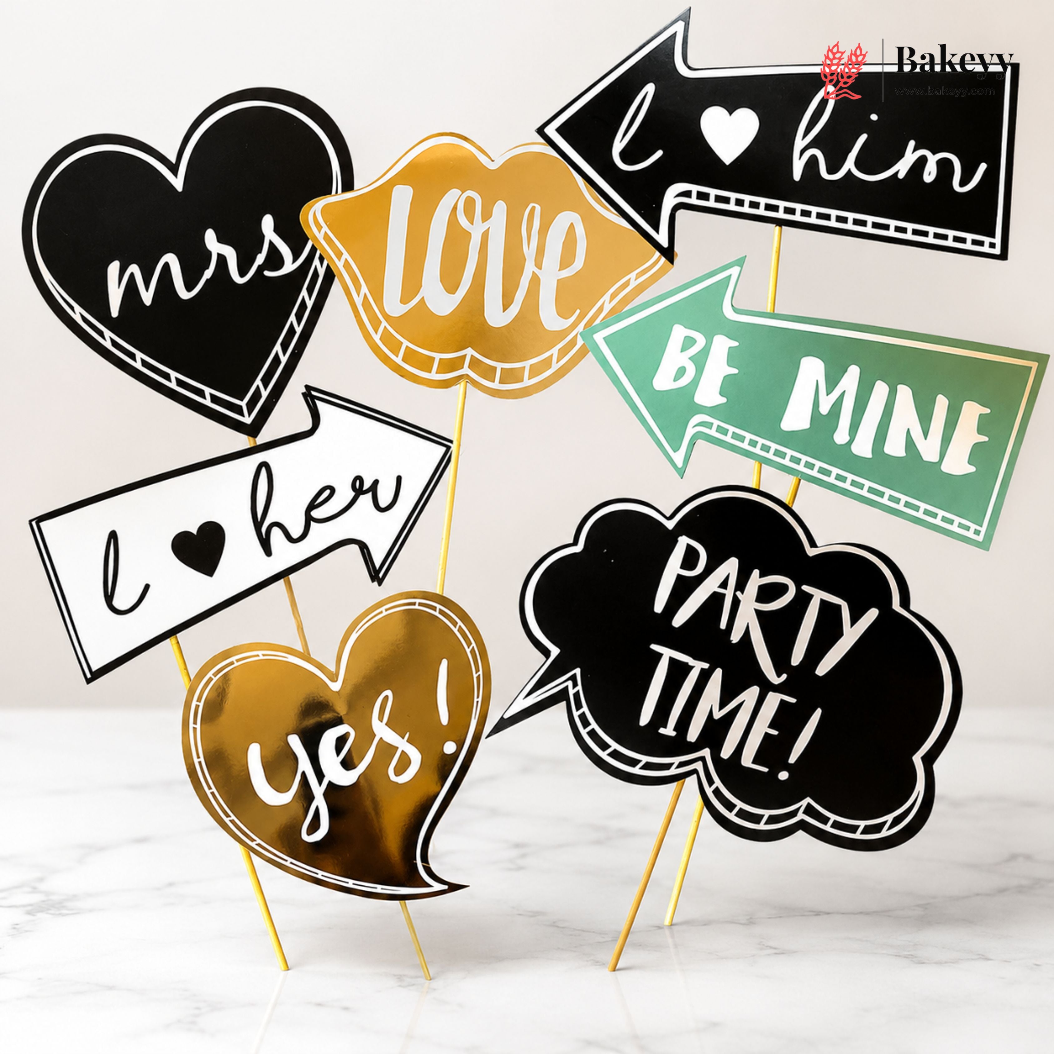 Set of decorative signs with romantic phrases on a white background