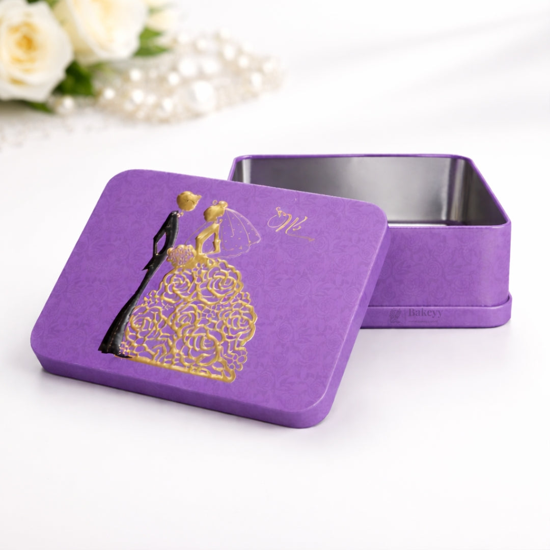Purple Rectangle Empty Decorative Tin Box | Gift Box | Chocolate Box | Jewellery Box | Pack of 4